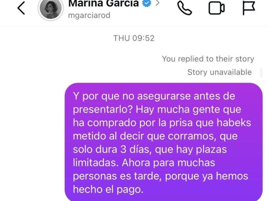 Conversación de Alexandra con Marina García sin respuesta.