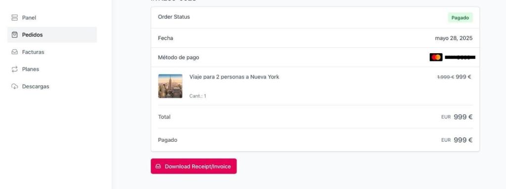 Método de pago del viaje de Alexandra.