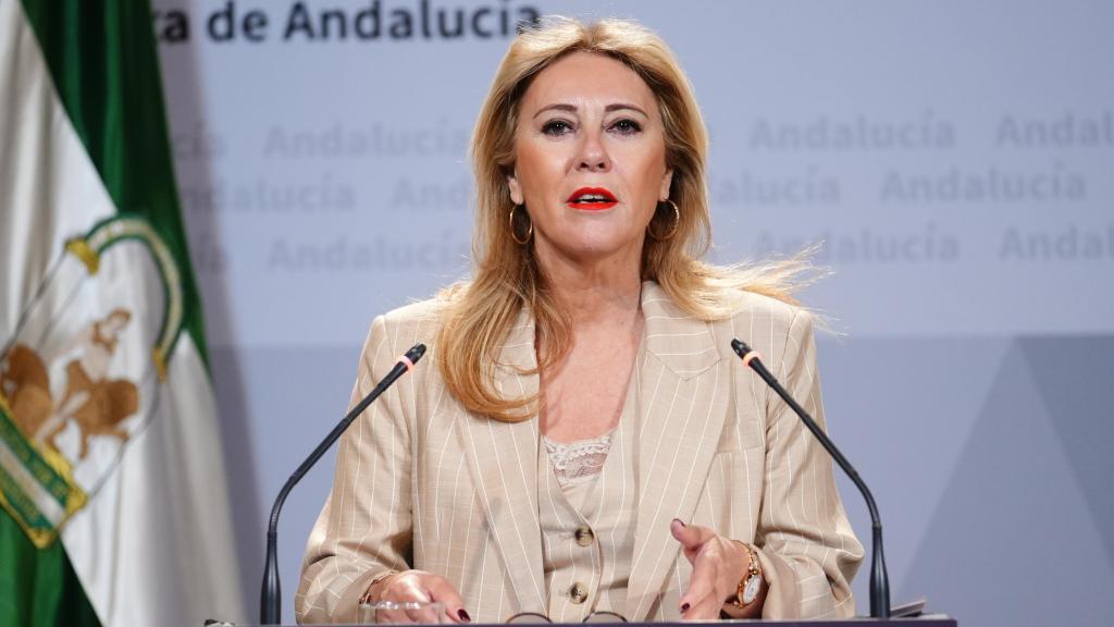 La consejera Carolina España, este miércoles en la rueda de prensa posterior al Consejo de Gobierno.