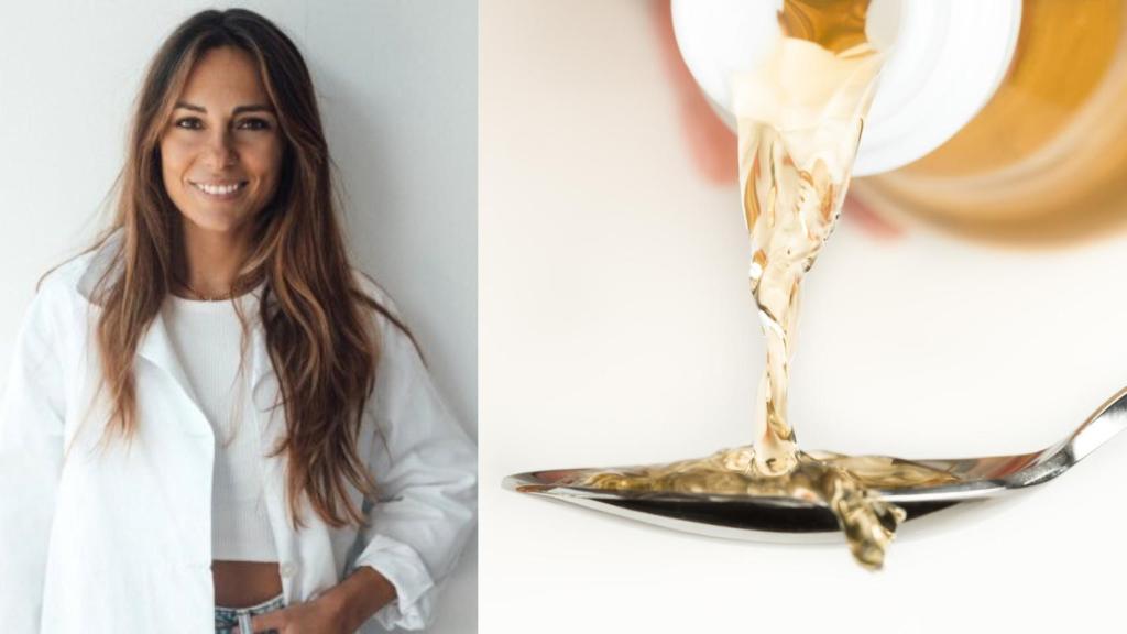 La nutricionista Blanca Orea y una cuchara con vinagre.