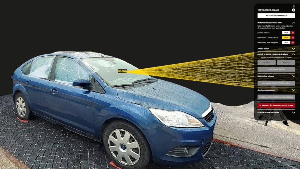 Recreación tridimensional de un tiroteo a un vehículo.