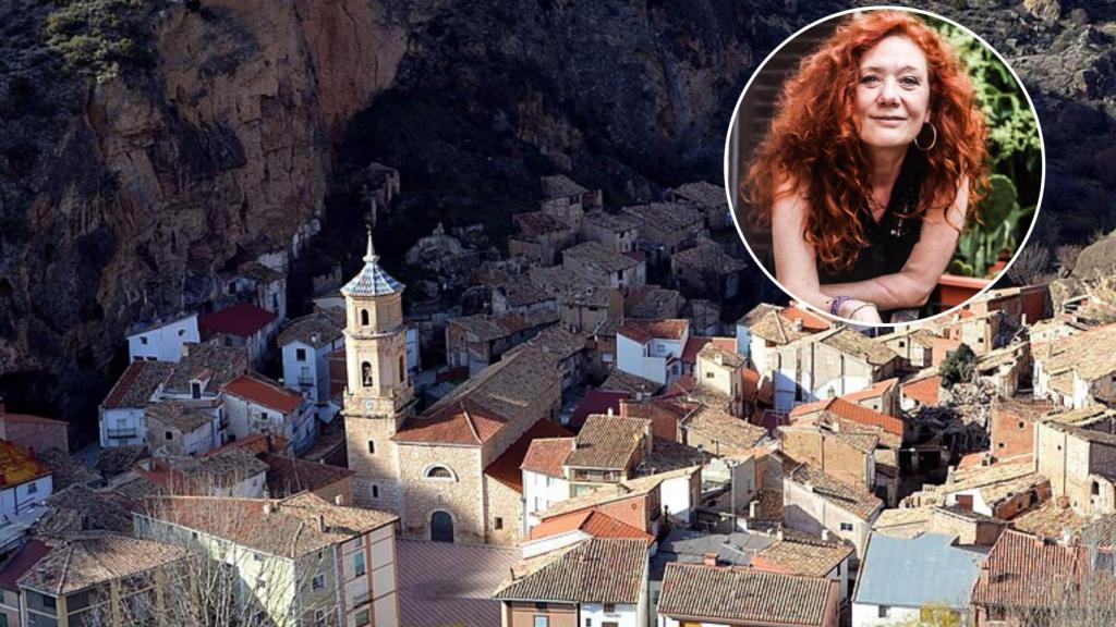 Montaje del pueblo aragonés y Cristina Fallarás.