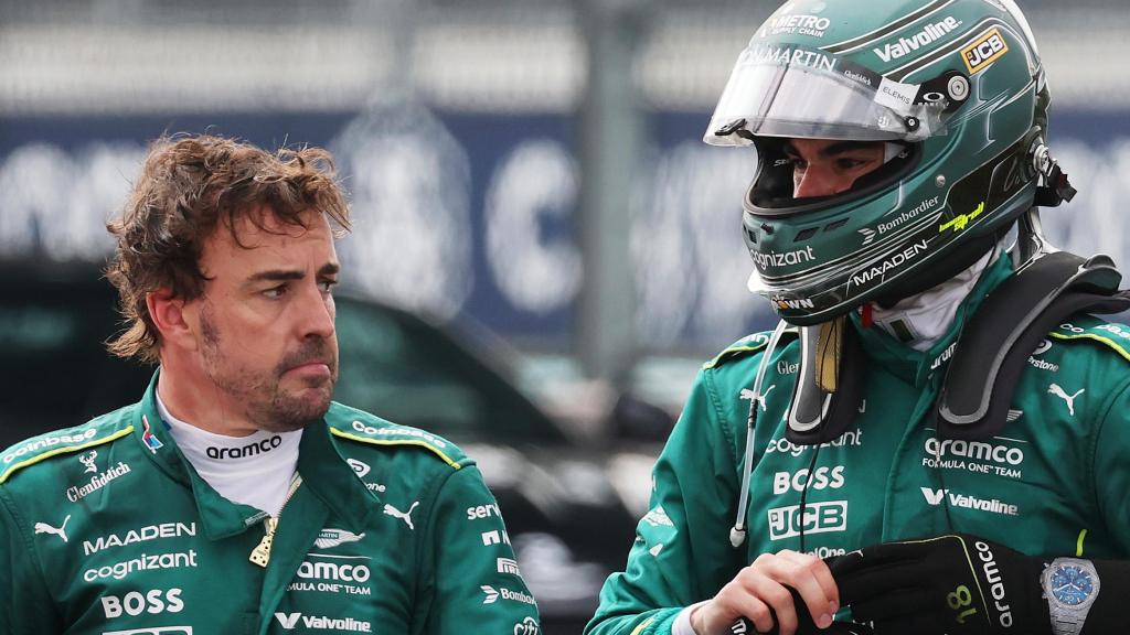 Fernando Alonso y Lance Stroll durante el GP de Miami.