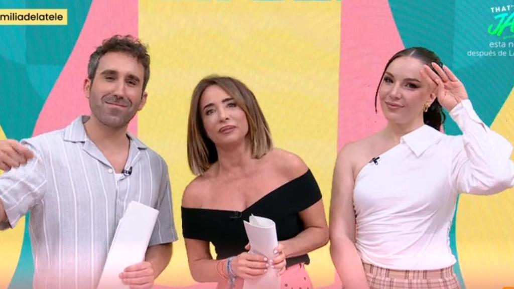 Aitor Albizua, María Patiño e Inés Hernand en 'La familia de la tele' este martes.