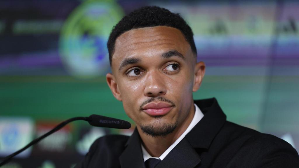 Trent Alexander-Arnold, en la rueda de prensa de su presentación con el Real Madrid