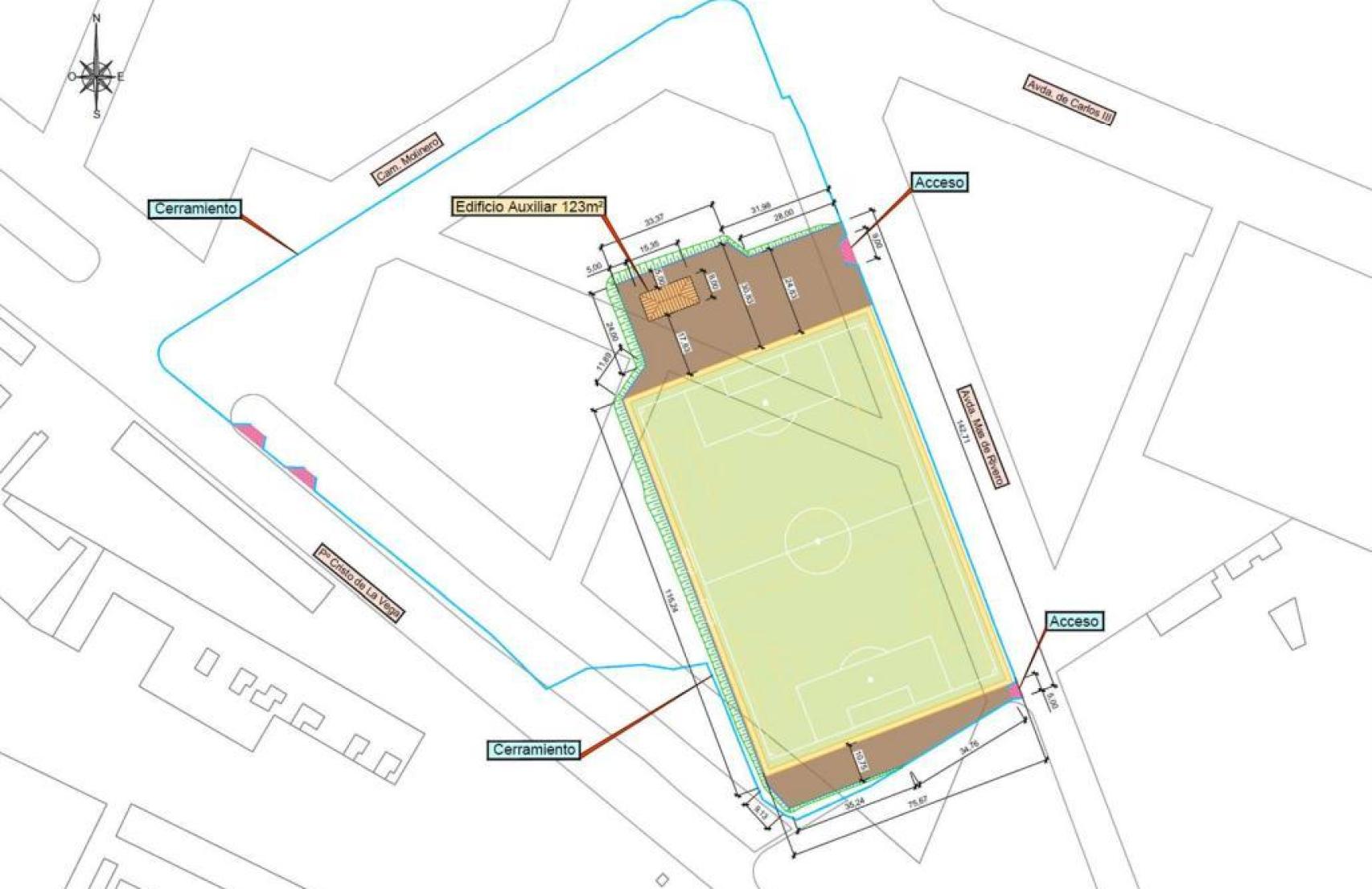 Planta general de acotación del nuevo estadio Carlos III.