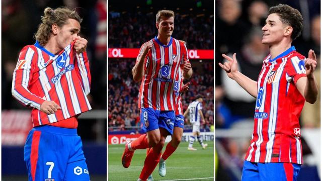 Griezmann, Sorloth y Julián Álvarez, el tridente del Atlético de Madrid.