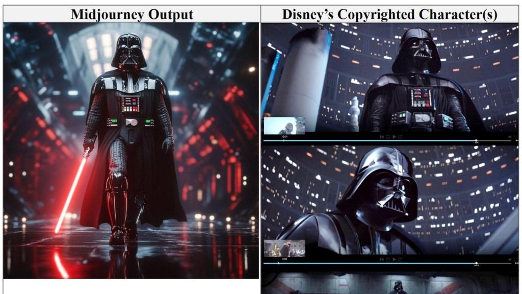 Ejemplo de imagen de Darth Vader creada con Midjourney (izq)