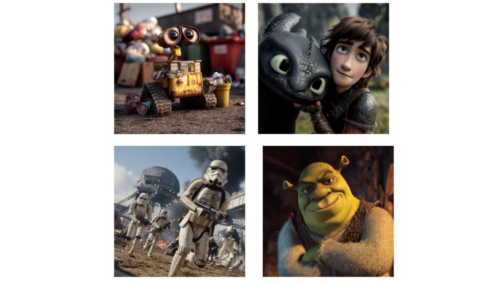Ejemplos de imágenes de personajes de Disney y Universal creadas con Midjourney
