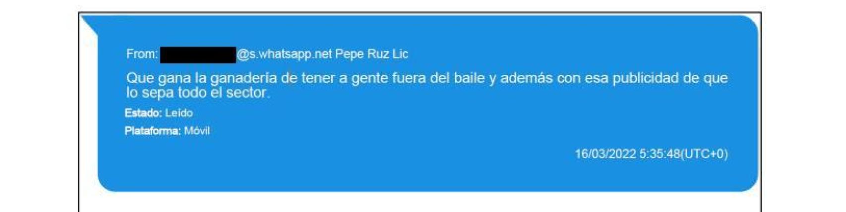Mensaje de José Ruz dirgido a Koldo García.