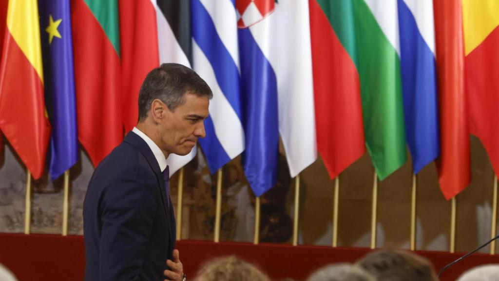 Pedro Sánchez este jueves en el XL aniversario de la firma del Tratado de Adhesión a España a las Comunidades Europeas.