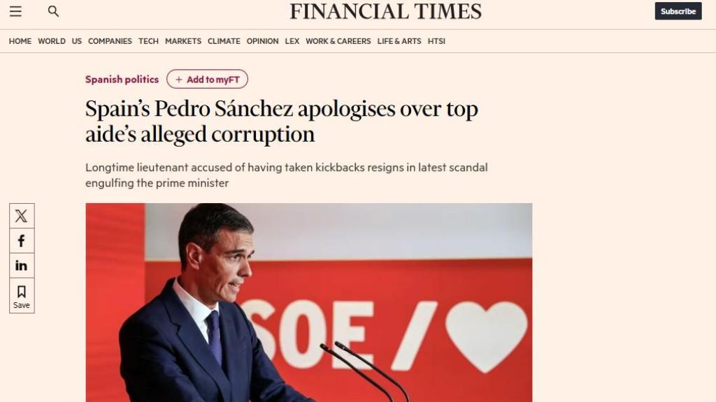 Sánchez en el 'Financial Times'