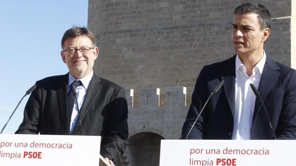 Pedro Sánchez junto a Ximo Puig en Valencia, en 2014.
