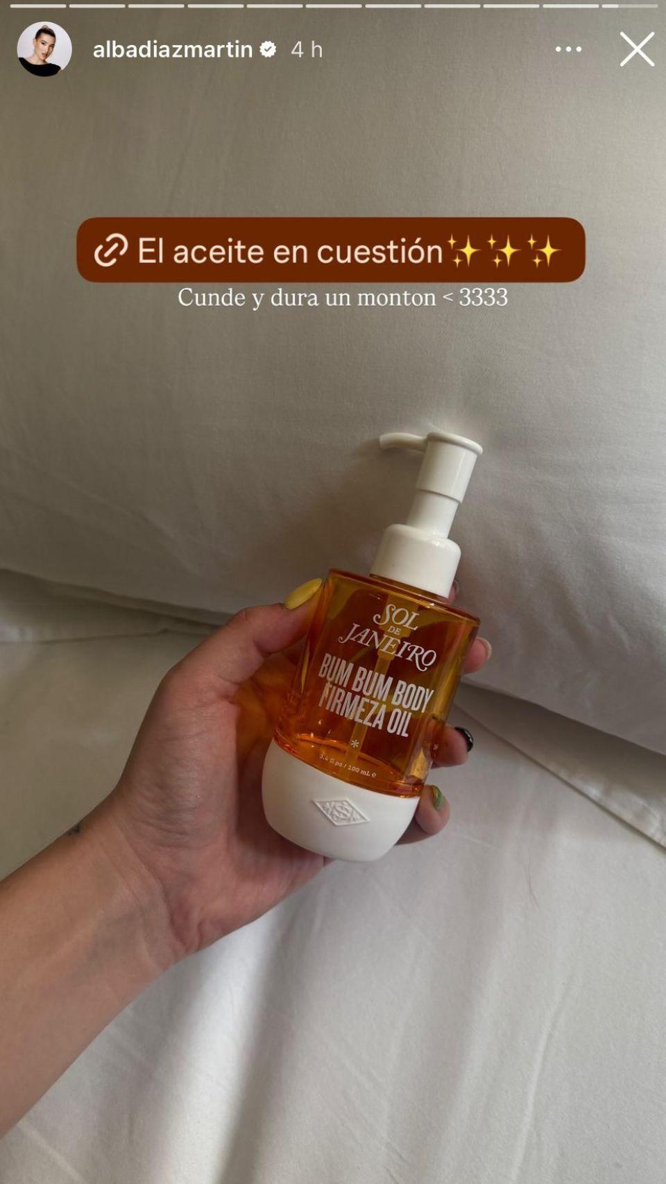El aceite corporal que utiliza Alba Díaz Martín.