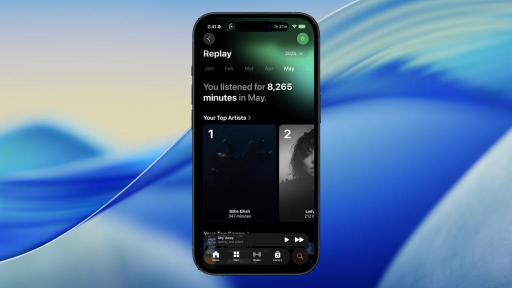Fotomontaje con la sección de Apple Music Replay.