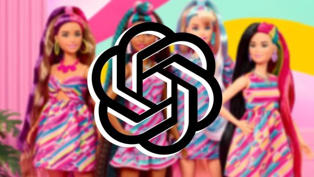 Fotomontaje con el logo de OpenAI y unas muñecas Barbie de Mattel.