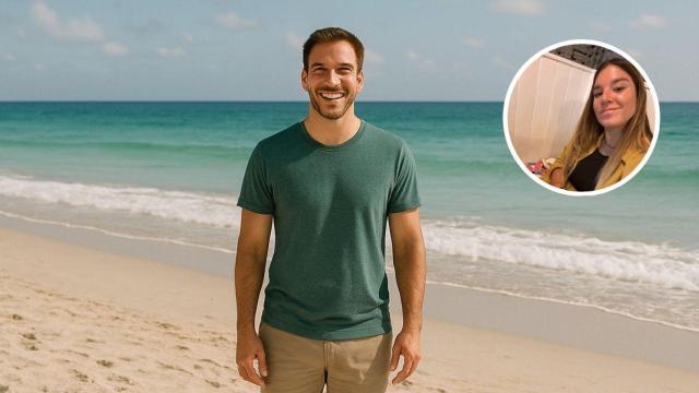 Montaje con un hombre de vacaciones en la playa y Mireia Olivan, experta en el mundo laboral.