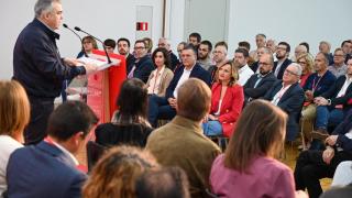 Santos Cerdán, en su último gran acto en Aragón.