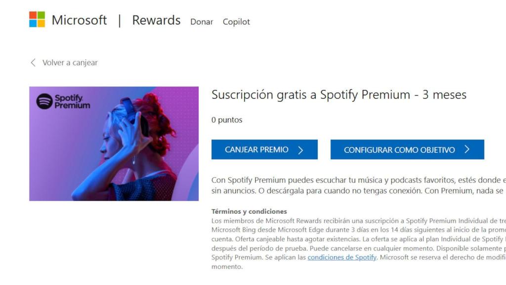 Spotify Premium gratis durante 3 meses con Microsoft Rewards