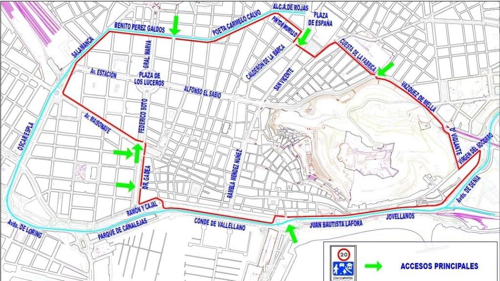 El callejero oficial del Ayuntamiento de Alicante con las calles y avenidas cortadas por las Hogueras.