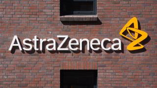 El logo corporativo de la compañía farmacéutica AstraZeneca.