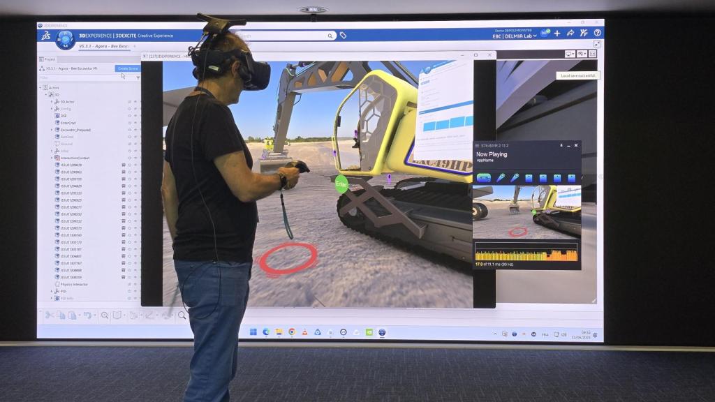 Una demostración de una excavadora, en gemelo digital de Dassault.
