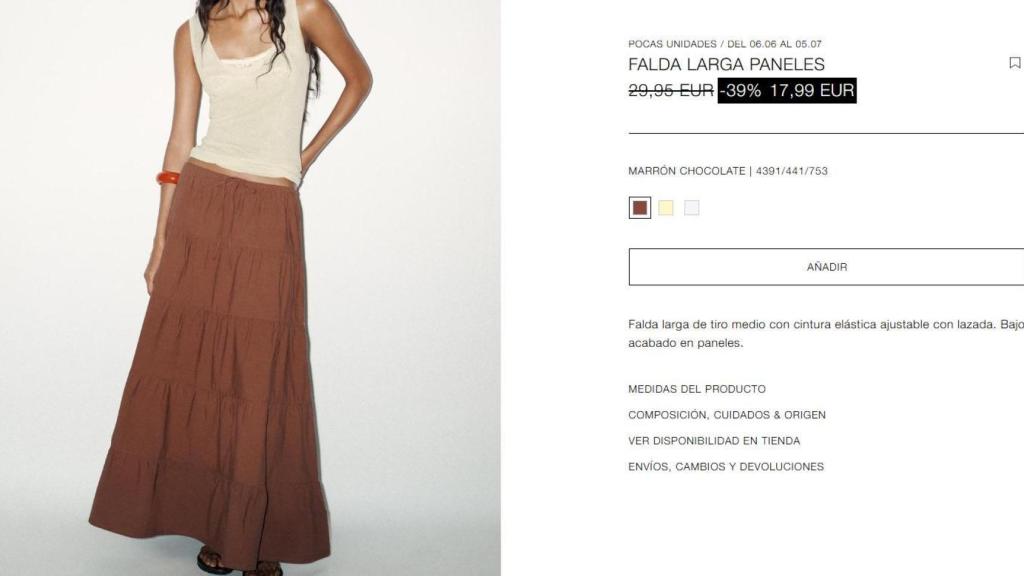 Falda larga paneles de Zara. Ref:  4391/441/753