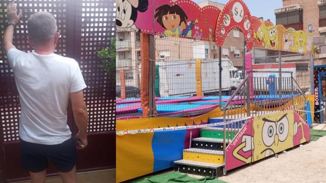 Paco, este domingo, en Alquerías, tras recibir el alta su hijo por la descarga eléctrica que recibió en las Camas Locas de las fiestas de Alquerías.