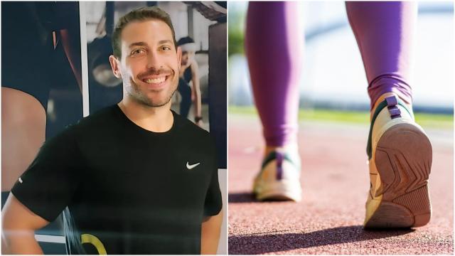 Álvaro Puche junto a una mujer caminando.