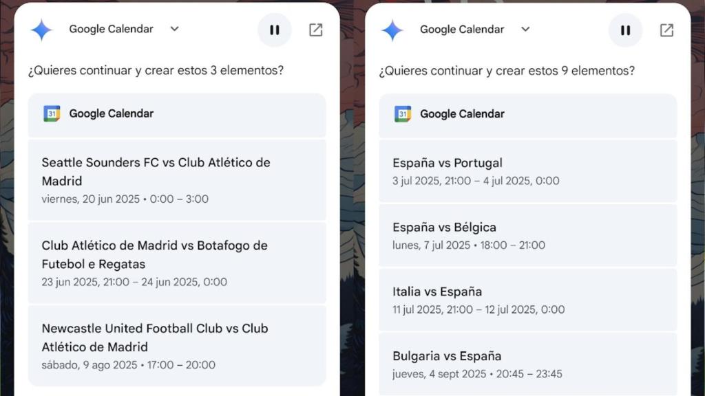 Gemini con partidos de fútbol