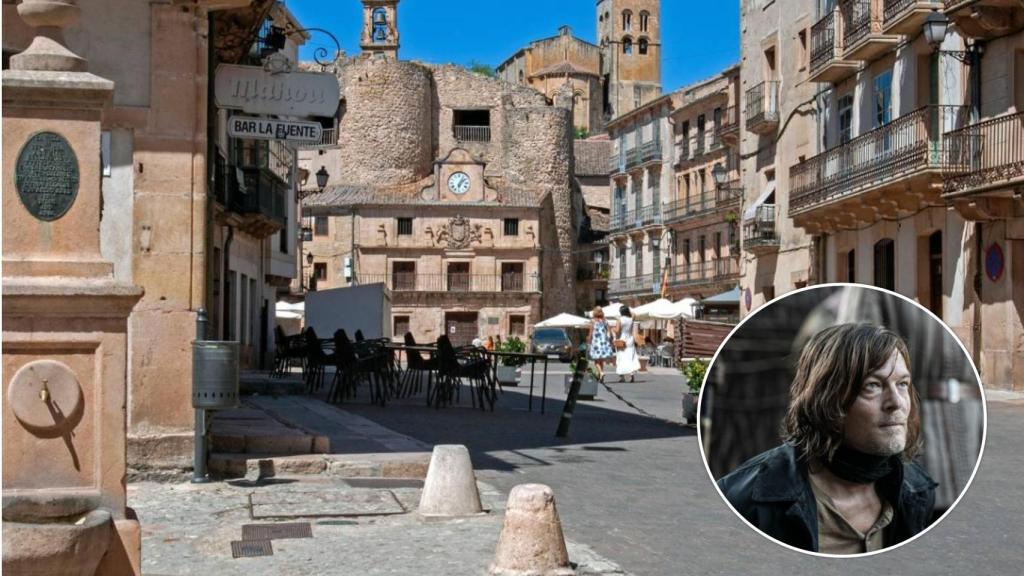 La plaza de Sepúlveda junto a una imagen de Norman Mark Reedus, quien da vida a Daryl Dixon en el spin-off de 'The Walking Dead'