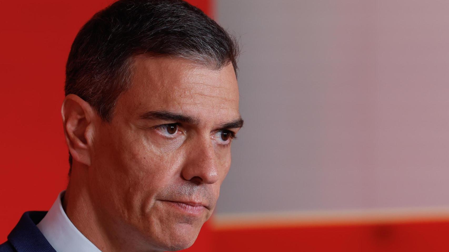 Pedro Sánchez, secretario general del PSOE, en su comparecencia de este lunes en Ferraz.