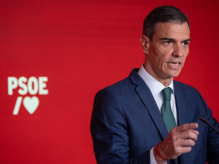 Pedro Sánchez, este lunes, en la sede central del PSOE en Madrid.
