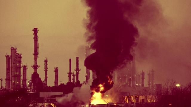 Humo y fuego se elevan en una instalación afectada tras un ataque con misiles iraníes contra Israel.