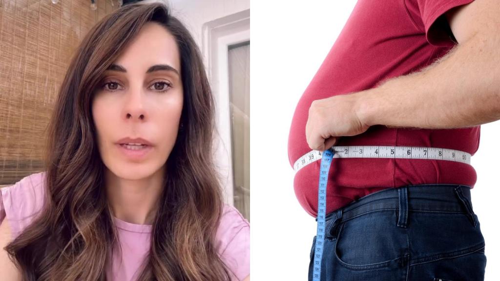 Andrea Cañas (izquierda) y una persona midiendo su perímetro abdominal (derecha)