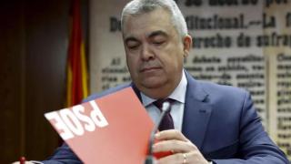 Santos Cerdán comparece en la 'comisión Koldo' del Senado, como secretario de Oganización del PSOE, en abril de 2024.