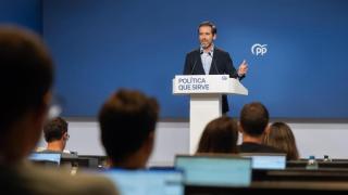 Borja Sémper, portavoz del PP, en la sala de prensa de Génova.