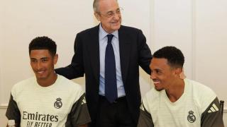 Florentino Pérez saluda a Jude Bellingham y a Trent Alexander-Arnold