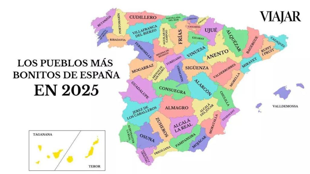 Mapa de los pueblos más bonitos de España por provincias.
