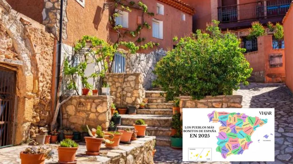 Montaje del pueblo de Zaragoza y el mapa de la revista Viajar.