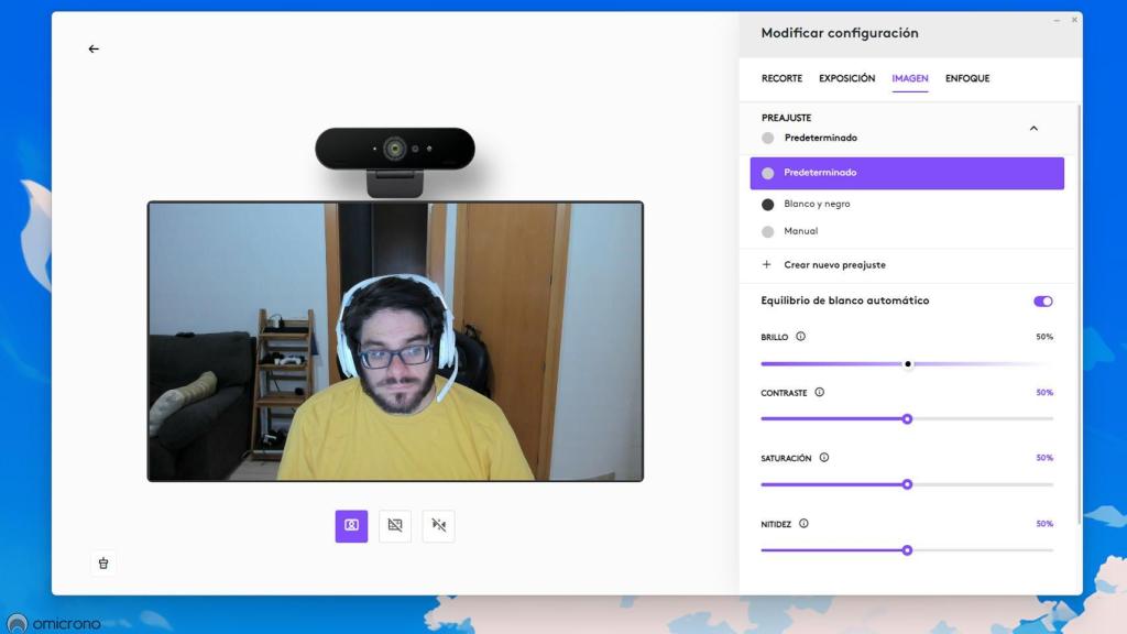 Software de la cámara en Logi Options+.