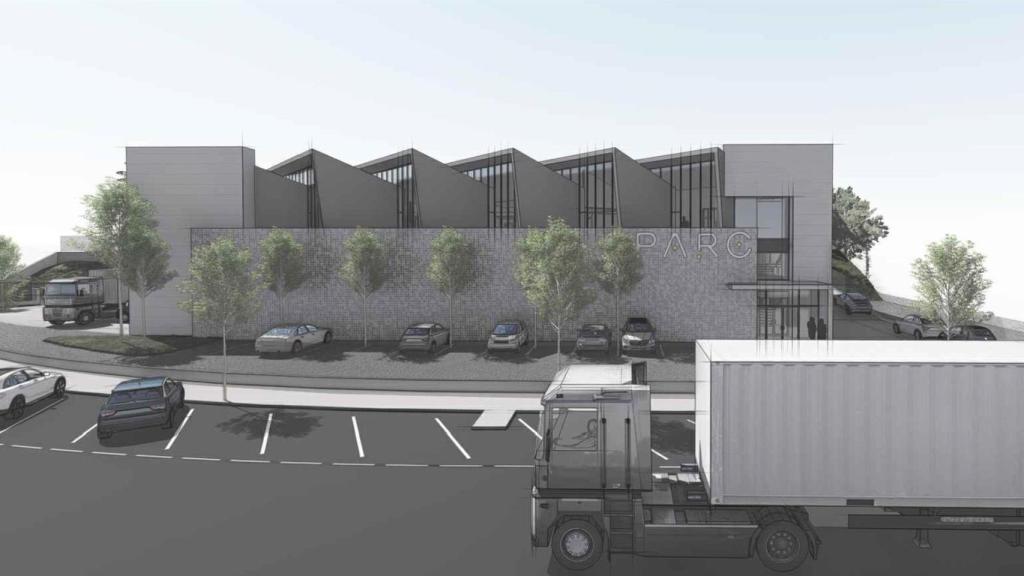 Infografía de la futura planta de semoconductores fotónicos, del proyecto Sparc, en la ciudad de Vigo