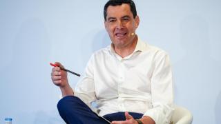 El presidente de la Junta y del PP andaluz, Juanma Moreno, este martes en Sevilla.