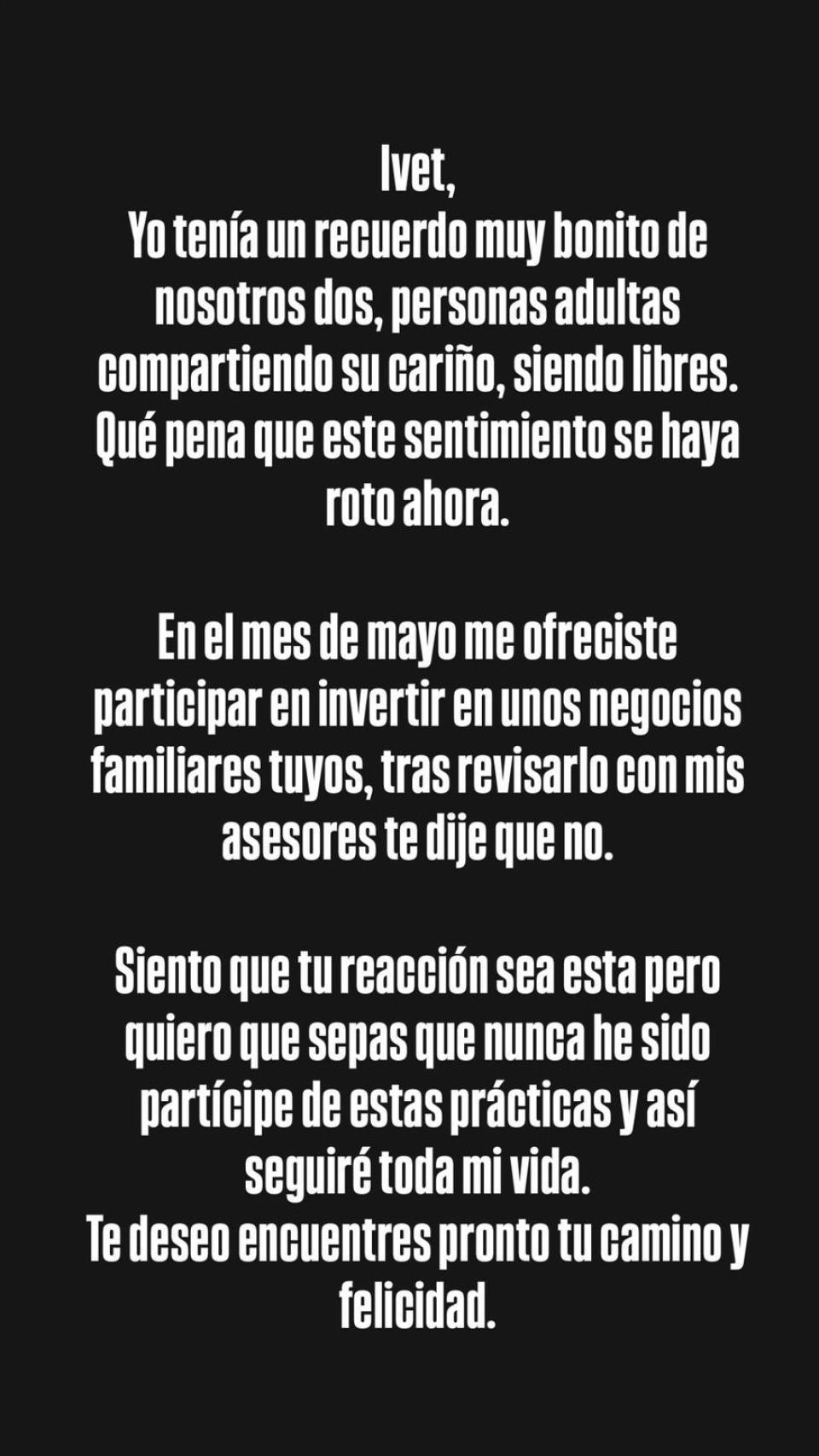 Alejandro Sanz en el 'story' publicado este martes, 17 de junio.
