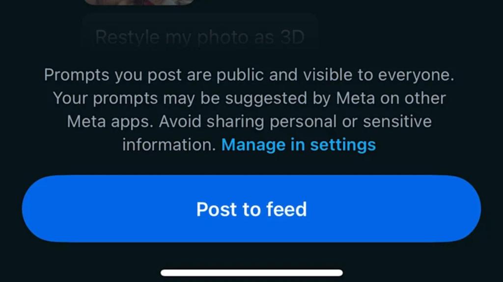 Captura de pantalla del mensaje de Meta sobre su IA.
