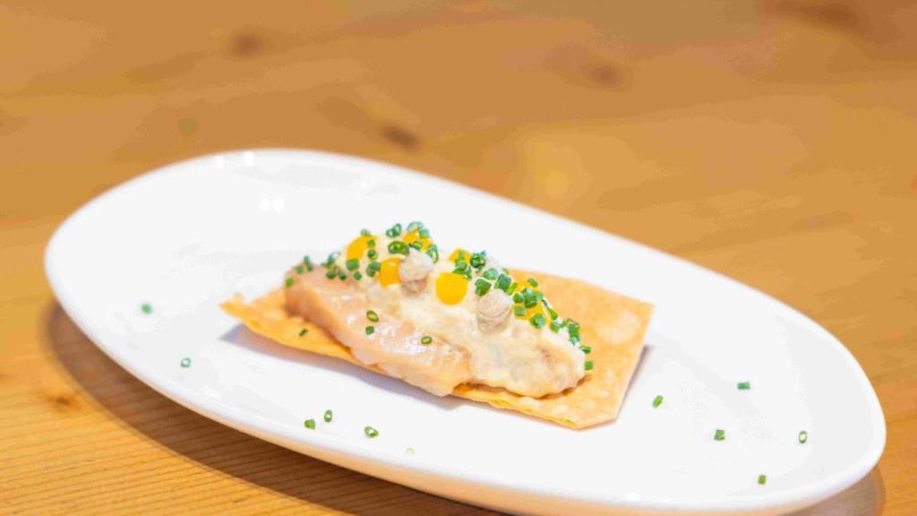 Tapa 'Bonito, maíz y langostino'.