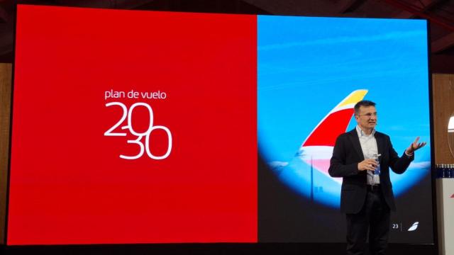El presidente de Iberia, Marco Sansavini, durante la presentación del Plan de Vuelo 2030 de Iberia.