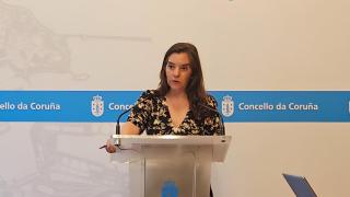 La alcaldesa de A Coruña Inés Rey en rueda de prensa.