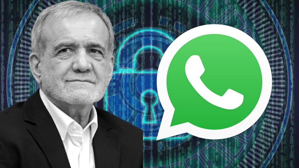 Fotomontaje con el logo de WhatsApp y el rostro del actual presidente de Irán.