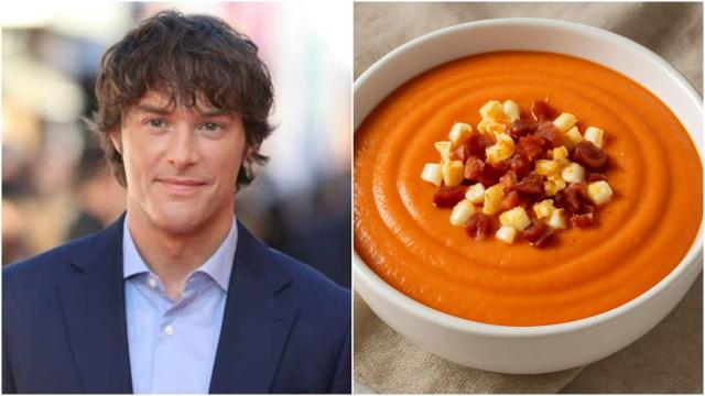 Collage con Jordi Cruz y un cuenco de salmorejo.